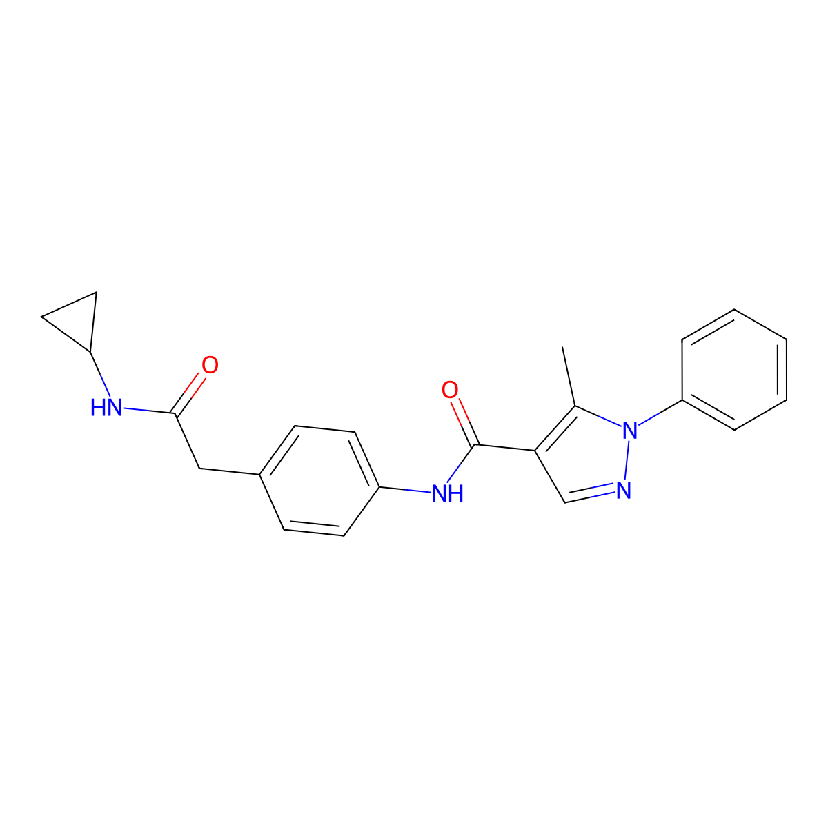 N-(4-(2-(cyclopropylamino)-2-oxoethyl)phenyl)-5-methyl-1-phenyl-1H-pyrazole-4-carboxamide molecular structure, CAS 1286710-22-2