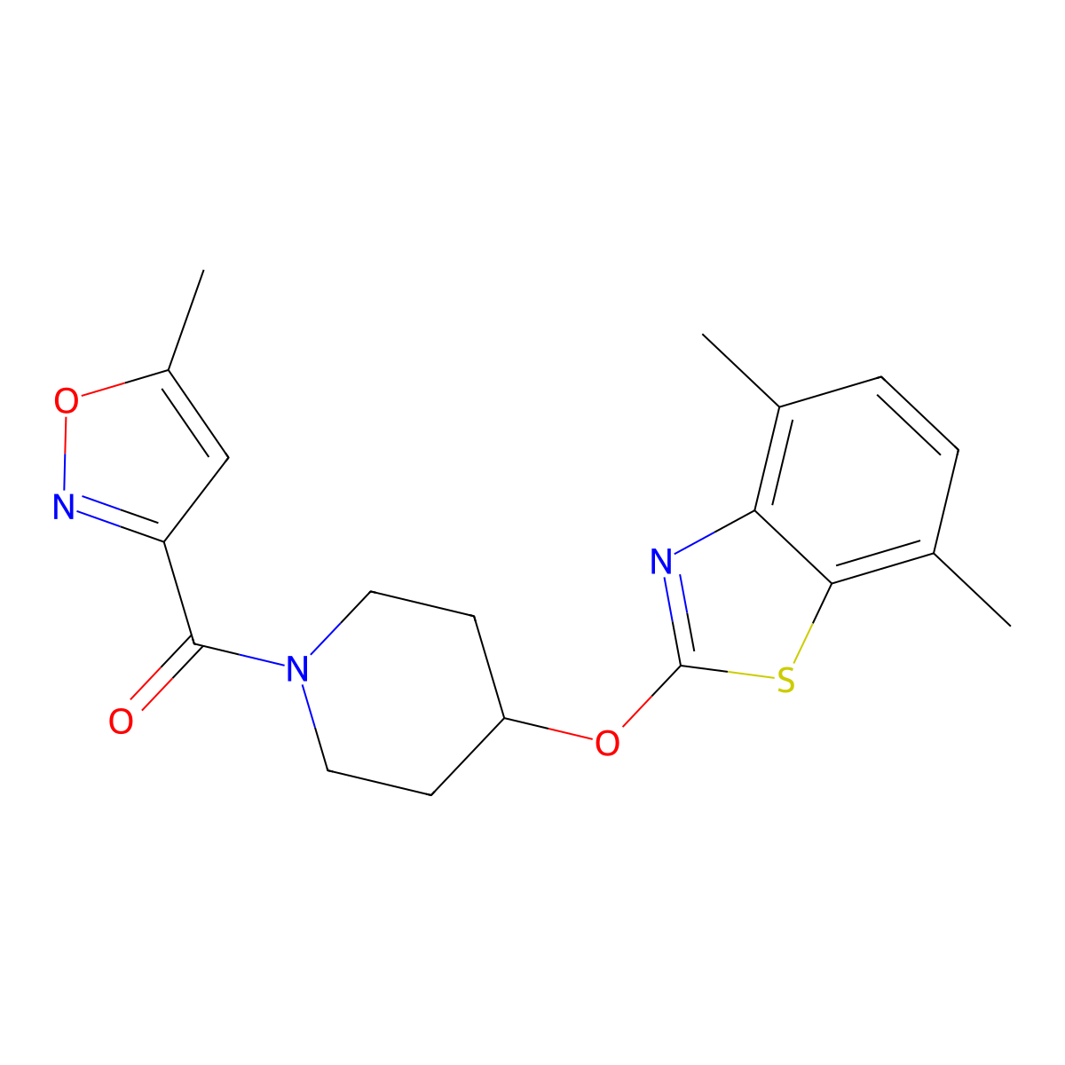 (4-((4,7-Dimethylbenzo[d]thiazol-2-yl)oxy)piperidin-1-yl)(5-methylisoxazol-3-yl)methanone molecular structure, CAS 1286710-25-5