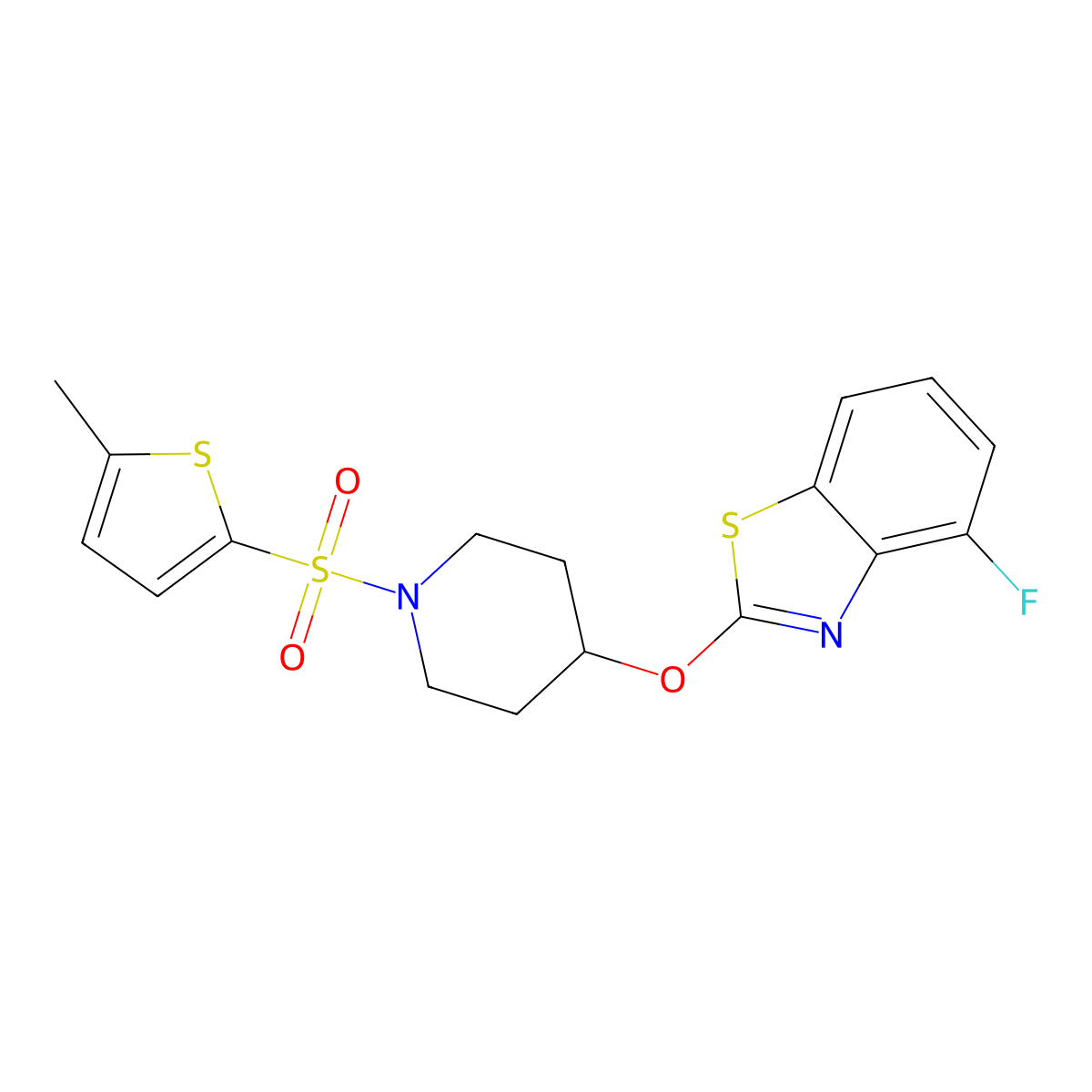 4-Fluoro-2-((1-((5-methylthiophen-2-yl)sulfonyl)piperidin-4-yl)oxy)benzo[d]thiazole molecular structure, CAS 1286710-29-9