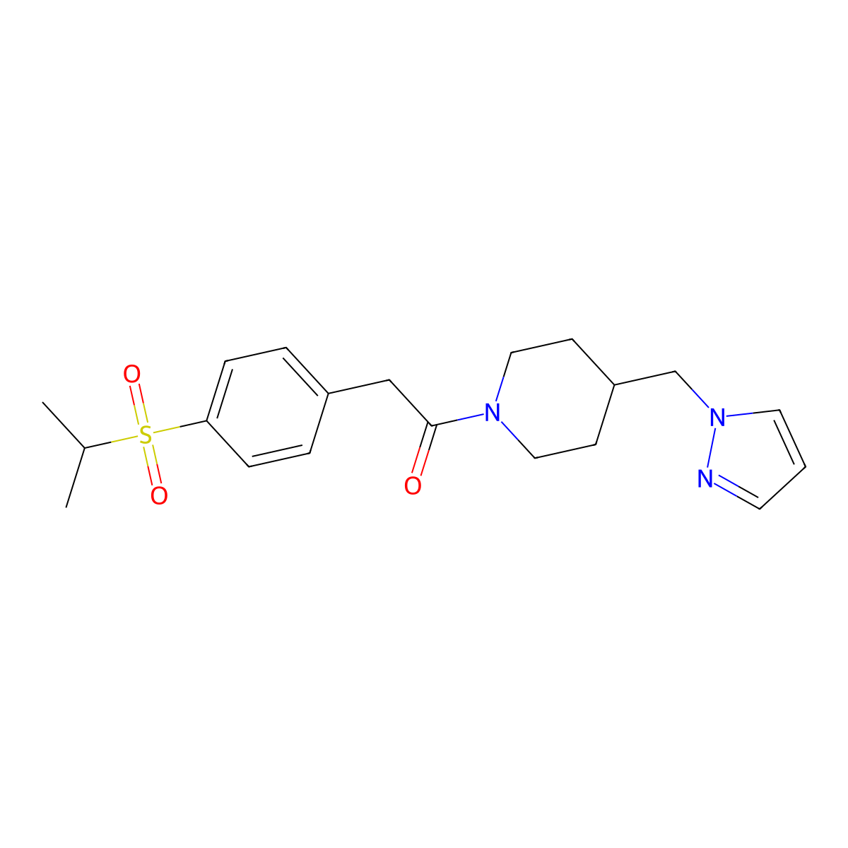 1-(4-((1H-pyrazol-1-yl)methyl)piperidin-1-yl)-2-(4-(isopropylsulfonyl)phenyl)ethanone molecular structure, CAS 1286710-35-7