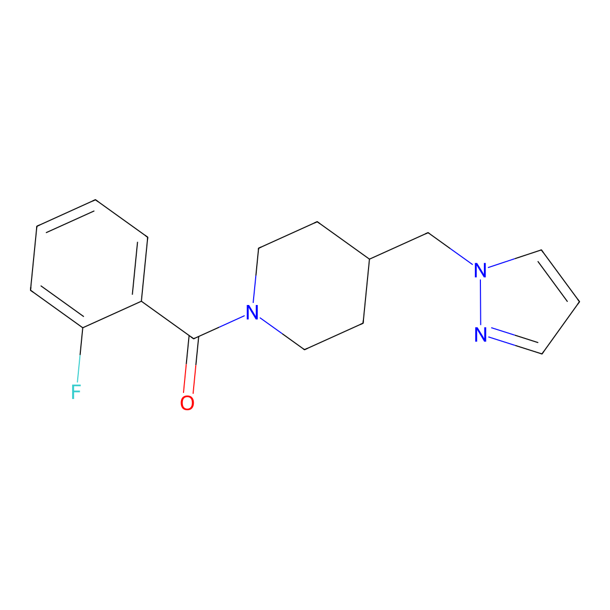 (4-((1H-pyrazol-1-yl)methyl)piperidin-1-yl)(2-fluorophenyl)methanone molecular structure, CAS 1286710-47-1