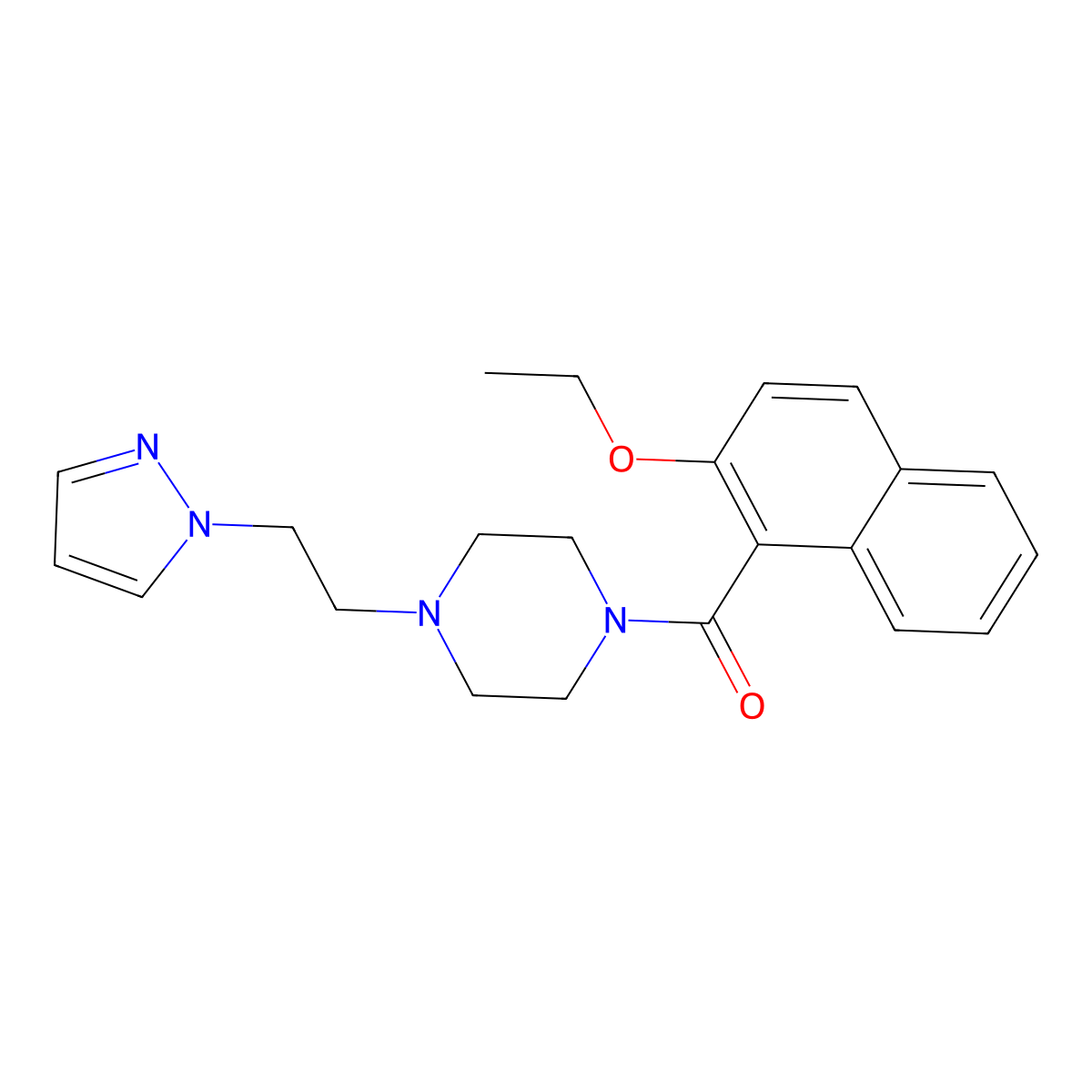 (4-(2-(1H-pyrazol-1-yl)ethyl)piperazin-1-yl)(2-ethoxynaphthalen-1-yl)methanone molecular structure, CAS 1286710-49-3