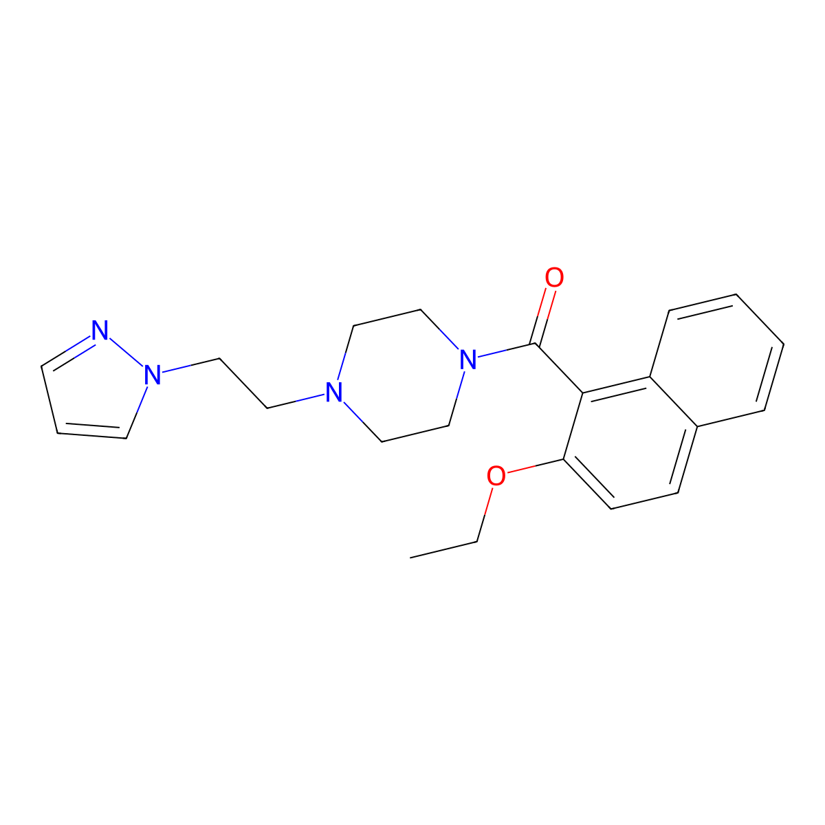 (4-(2-(1H-pyrazol-1-yl)ethyl)piperazin-1-yl)(2-ethoxynaphthalen-1-yl)methanone molecular structure, CAS 1286710-49-3
