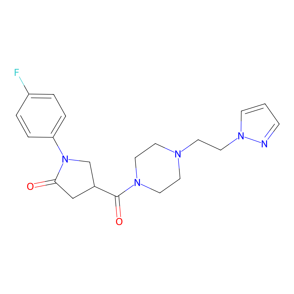 4-(4-(2-(1H-pyrazol-1-yl)ethyl)piperazine-1-carbonyl)-1-(4-fluorophenyl)pyrrolidin-2-one molecular structure, CAS 1286710-50-6