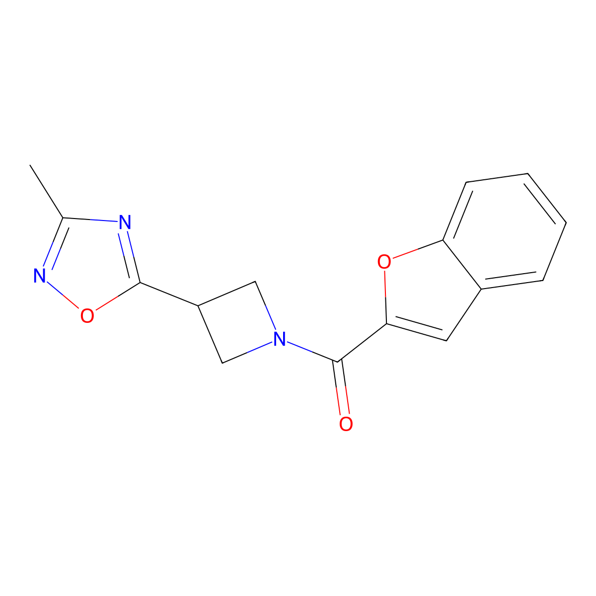 Benzofuran-2-yl(3-(3-methyl-1,2,4-oxadiazol-5-yl)azetidin-1-yl)methanone molecular structure, CAS 1286710-53-9