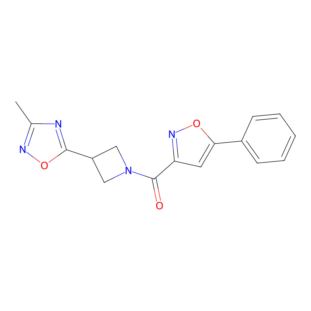 (3-(3-Methyl-1,2,4-oxadiazol-5-yl)azetidin-1-yl)(5-phenylisoxazol-3-yl)methanone molecular structure, CAS 1286710-54-0