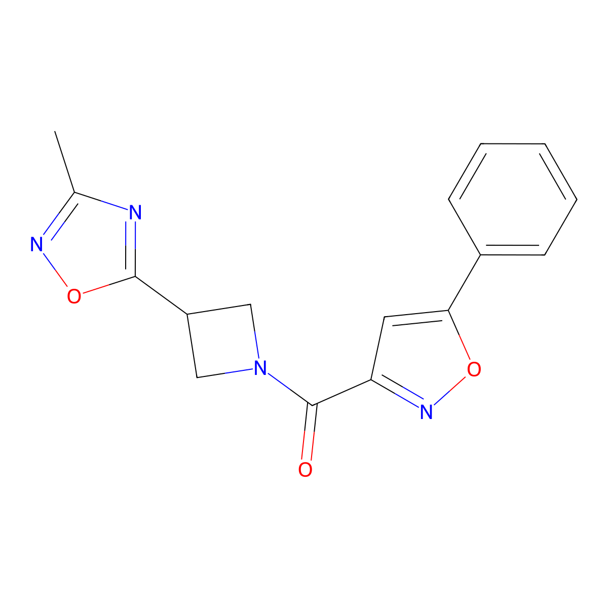(3-(3-Methyl-1,2,4-oxadiazol-5-yl)azetidin-1-yl)(5-phenylisoxazol-3-yl)methanone molecular structure, CAS 1286710-54-0