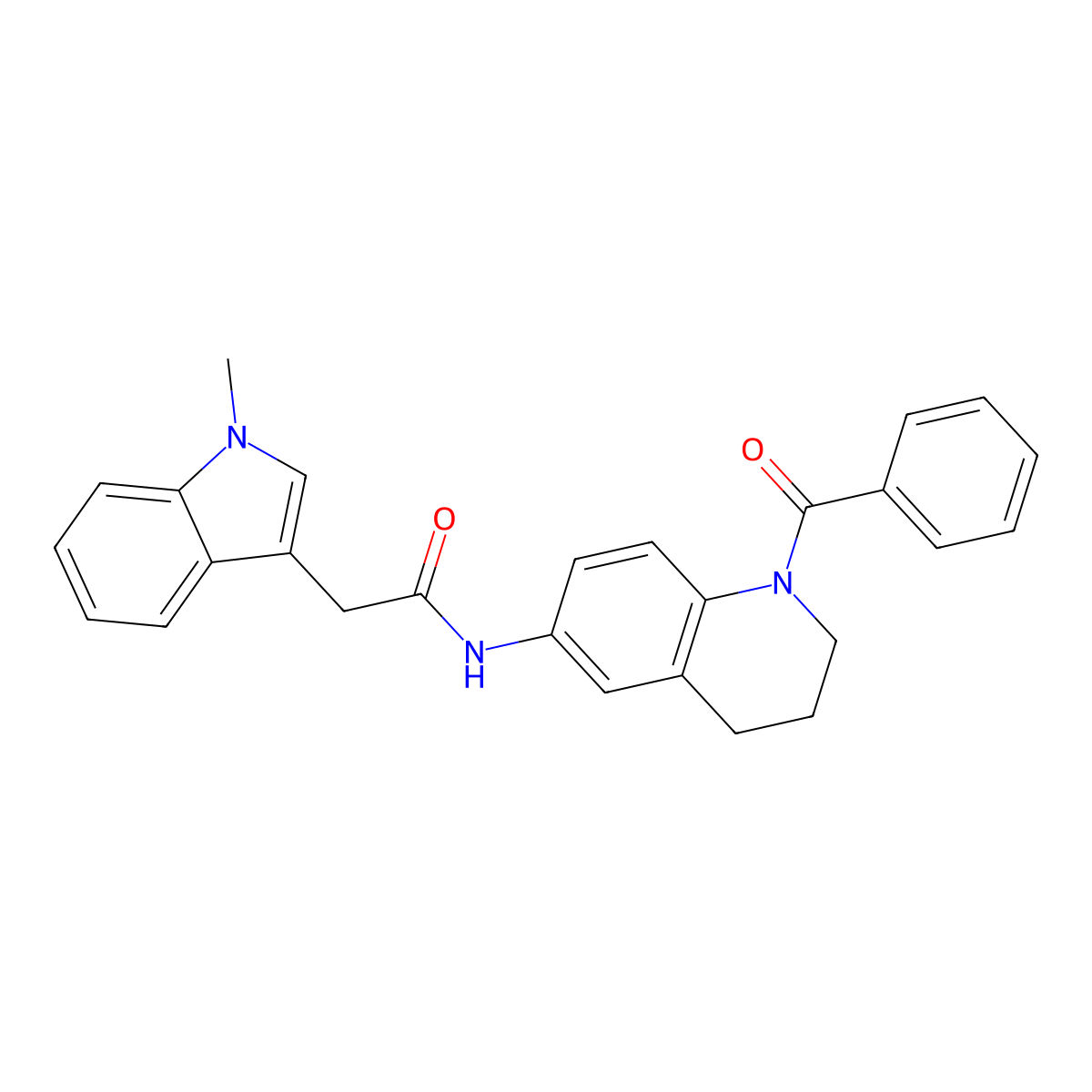 N-(1-benzoyl-1,2,3,4-tetrahydroquinolin-6-yl)-2-(1-methyl-1H-indol-3-yl)acetamide molecular structure, CAS 1286710-56-2