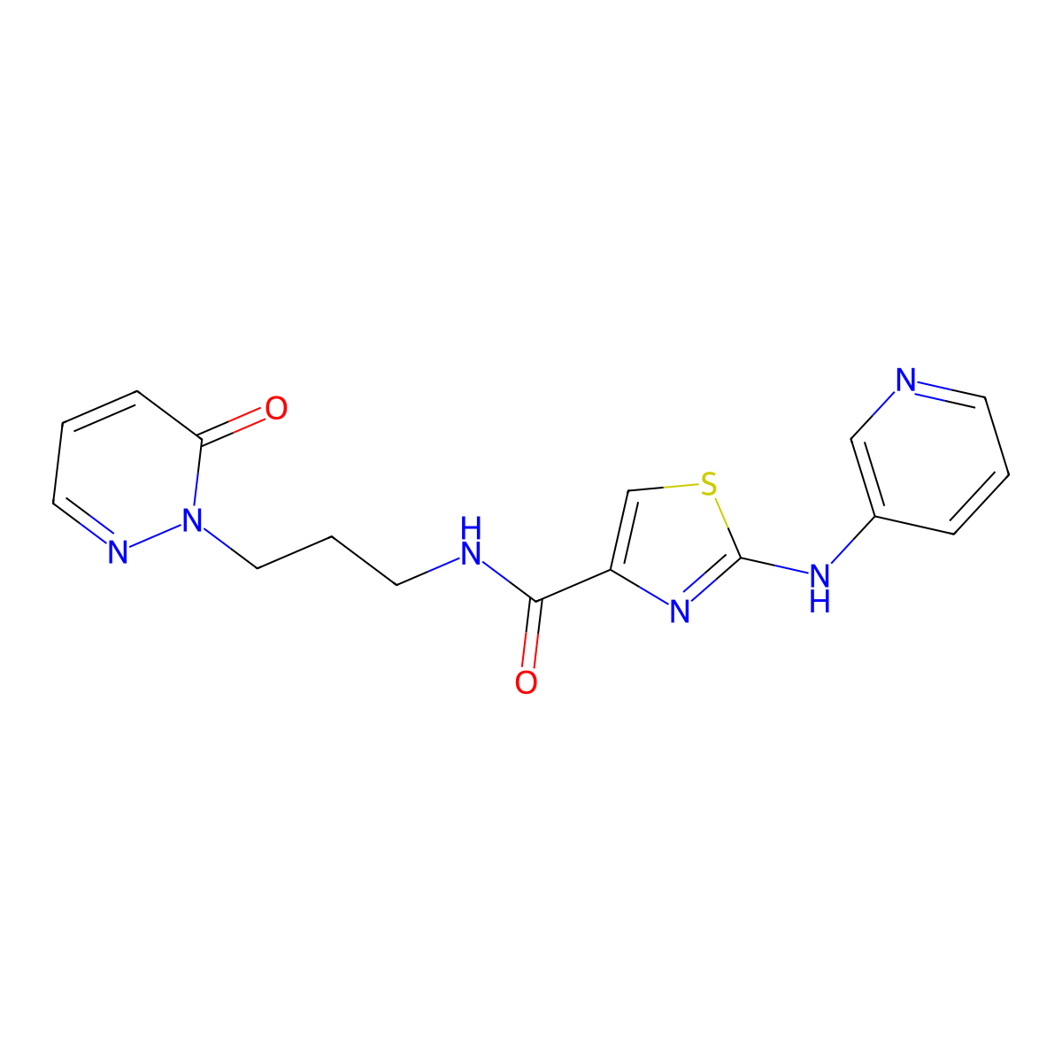 N-(3-(6-oxopyridazin-1(6H)-yl)propyl)-2-(pyridin-3-ylamino)thiazole-4-carboxamide molecular structure, CAS 1286710-58-4