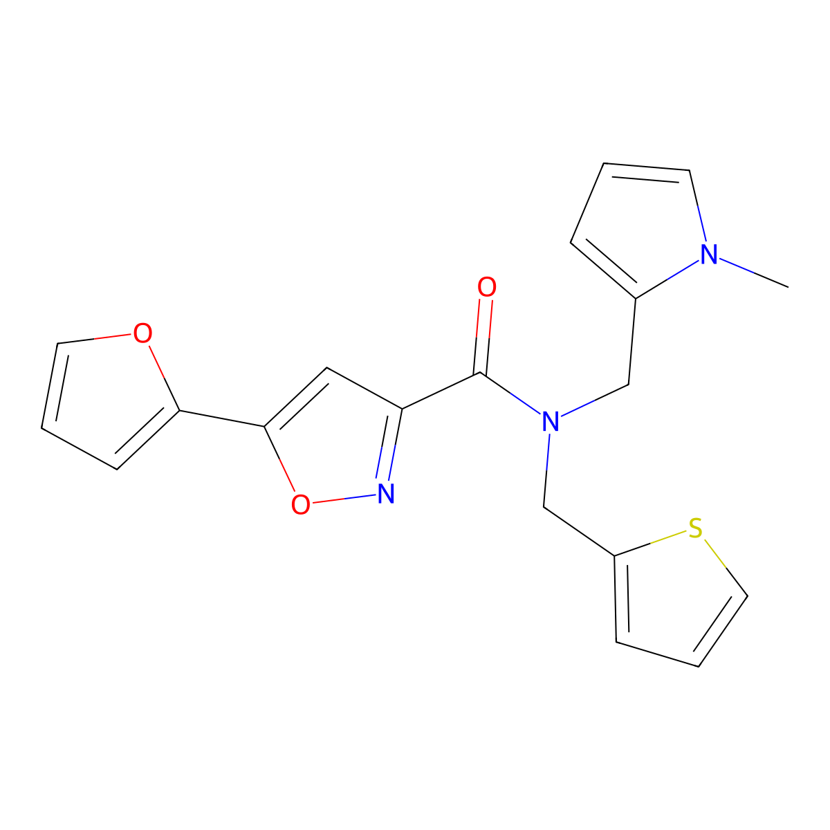 5-(furan-2-yl)-N-((1-methyl-1H-pyrrol-2-yl)methyl)-N-(thiophen-2-ylmethyl)isoxazole-3-carboxamide molecular structure, CAS 1286710-62-0
