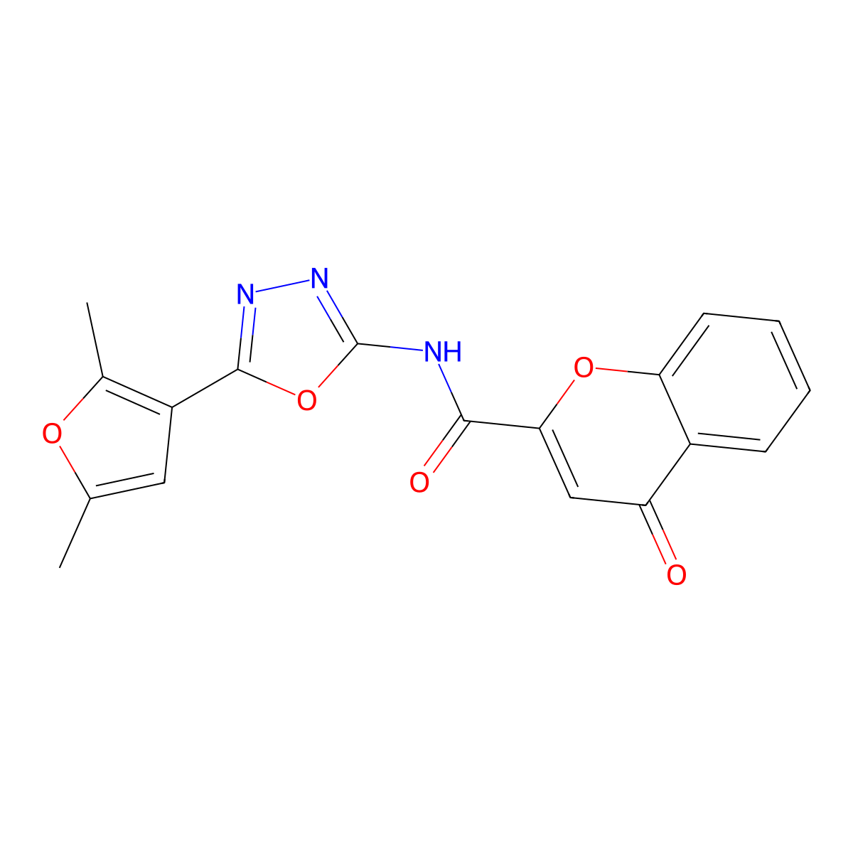 N-[5-(2,5-dimethylfuran-3-yl)-1,3,4-oxadiazol-2-yl]-4-oxo-4H-chromene-2-carboxamide molecular structure, CAS 1286710-86-8