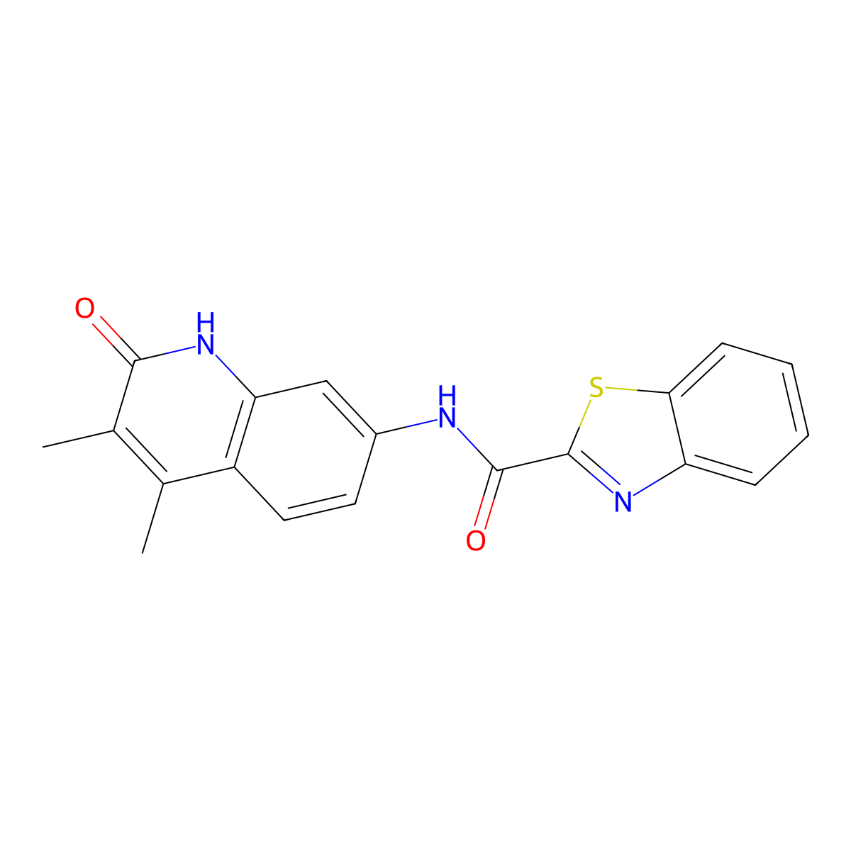 N-(3,4-dimethyl-2-oxo-1,2-dihydroquinolin-7-yl)benzo[d]thiazole-2-carboxamide molecular structure, CAS 1286710-91-5