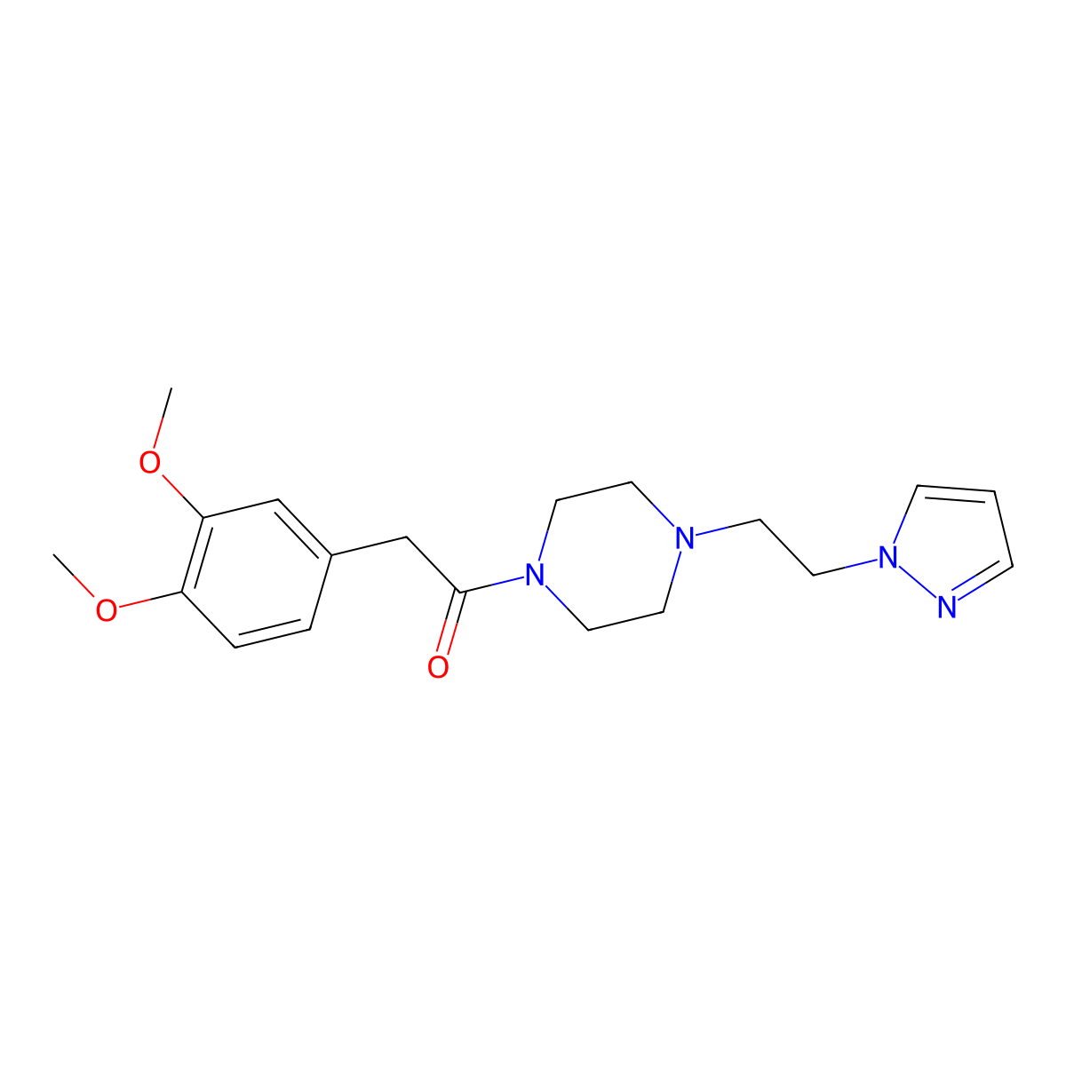 1-(4-(2-(1H-pyrazol-1-yl)ethyl)piperazin-1-yl)-2-(3,4-dimethoxyphenyl)ethanone molecular structure, CAS 1286710-94-8