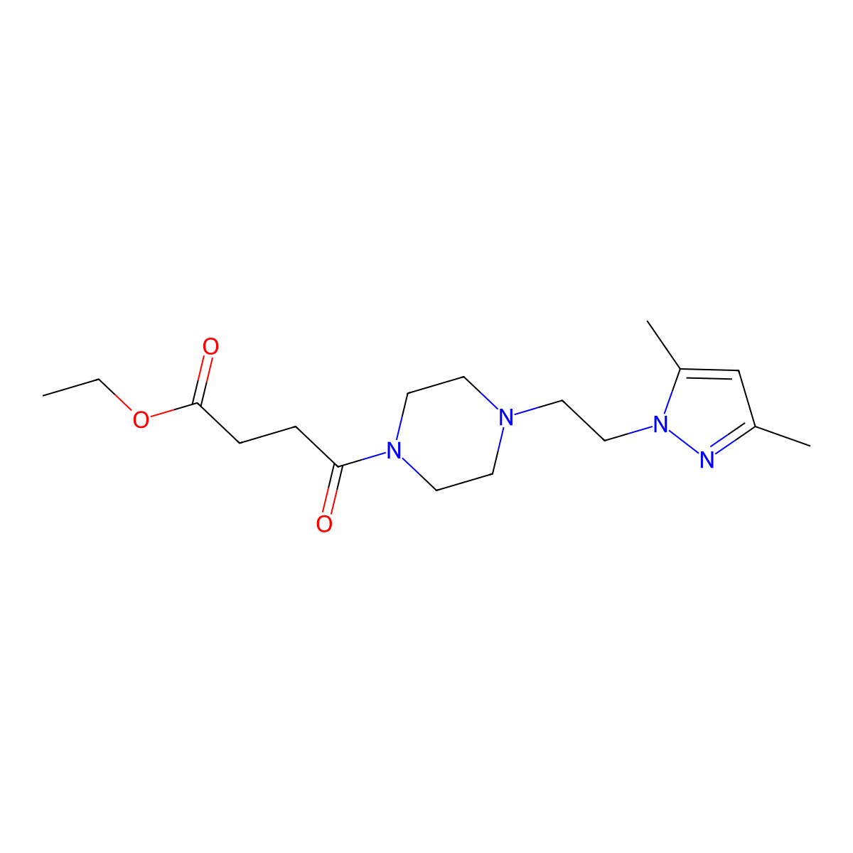 ethyl 4-(4-(2-(3,5-dimethyl-1H-pyrazol-1-yl)ethyl)piperazin-1-yl)-4-oxobutanoate molecular structure, CAS 1286710-96-0