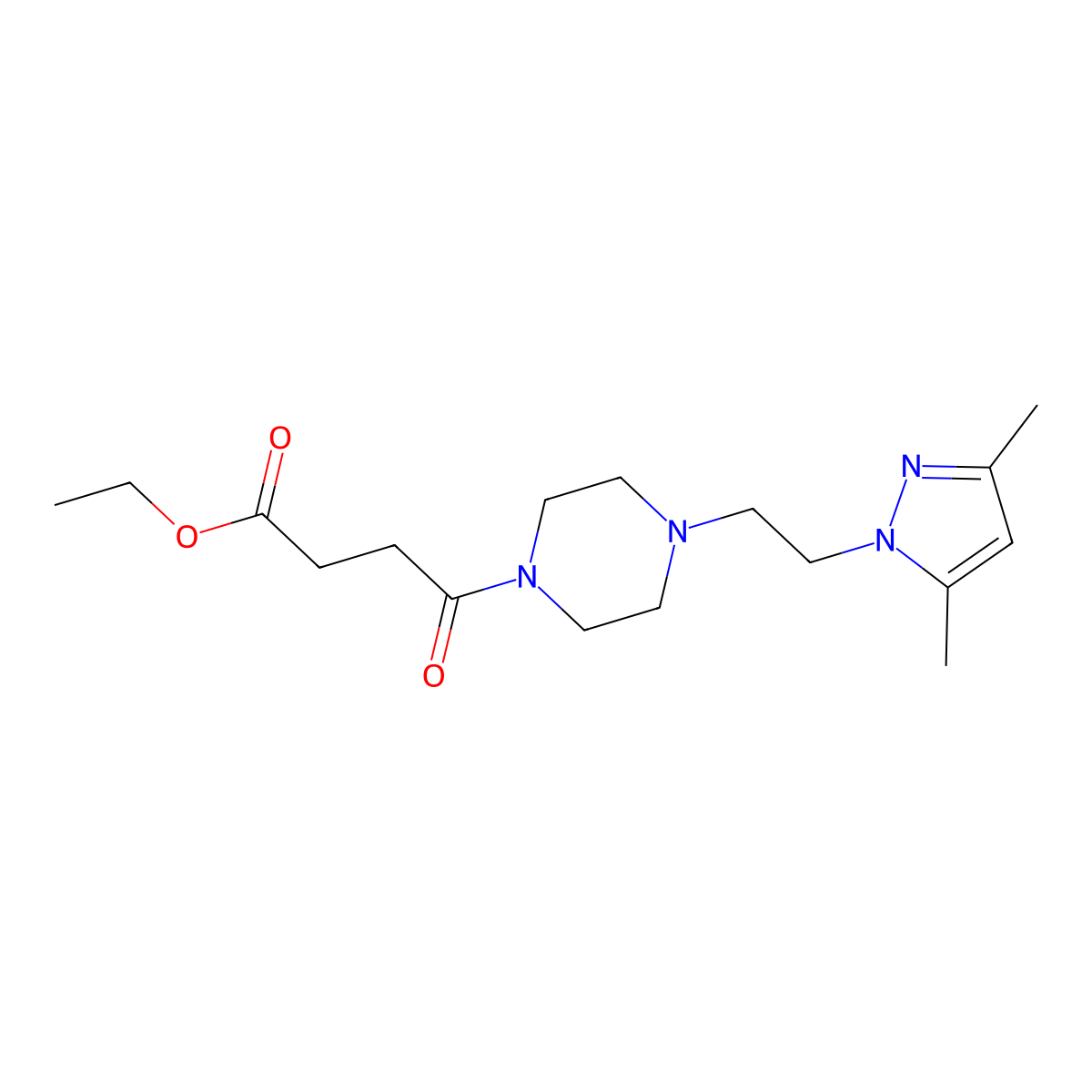 ethyl 4-(4-(2-(3,5-dimethyl-1H-pyrazol-1-yl)ethyl)piperazin-1-yl)-4-oxobutanoate molecular structure, CAS 1286710-96-0