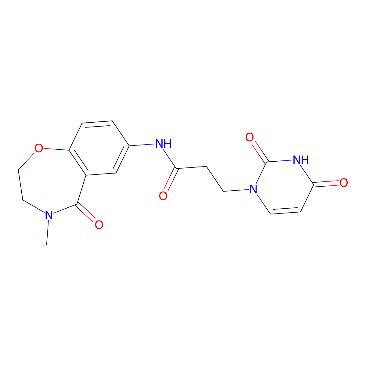 3-(2,4-dioxo-3,4-dihydropyrimidin-1(2H)-yl)-N-(4-methyl-5-oxo-2,3,4,5-tetrahydrobenzo[f][1,4]oxazepin-7-yl)propanamide molecular structure, CAS 1286710-99-3