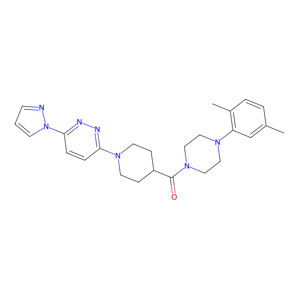(1-(6-(1H-pyrazol-1-yl)pyridazin-3-yl)piperidin-4-yl)(4-(2,5-dimethylphenyl)piperazin-1-yl)methanone molecular structure, CAS 1286711-09-8