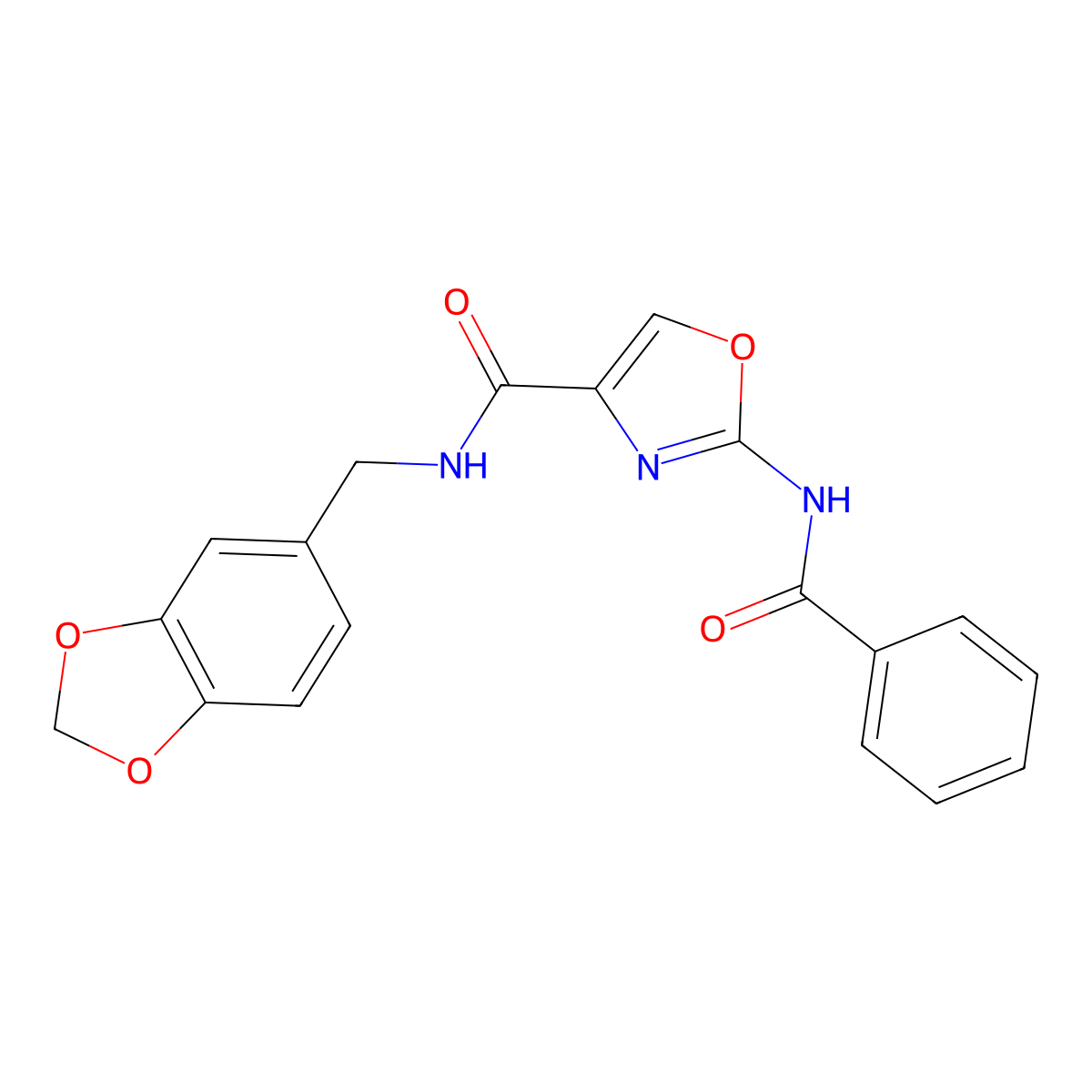 2-benzamido-N-(benzo[d][1,3]dioxol-5-ylmethyl)oxazole-4-carboxamide molecular structure, CAS 1286711-16-7