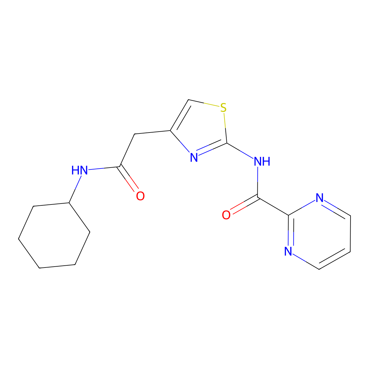 N-(4-(2-(cyclohexylamino)-2-oxoethyl)thiazol-2-yl)pyrimidine-2-carboxamide molecular structure, CAS 1286711-30-5