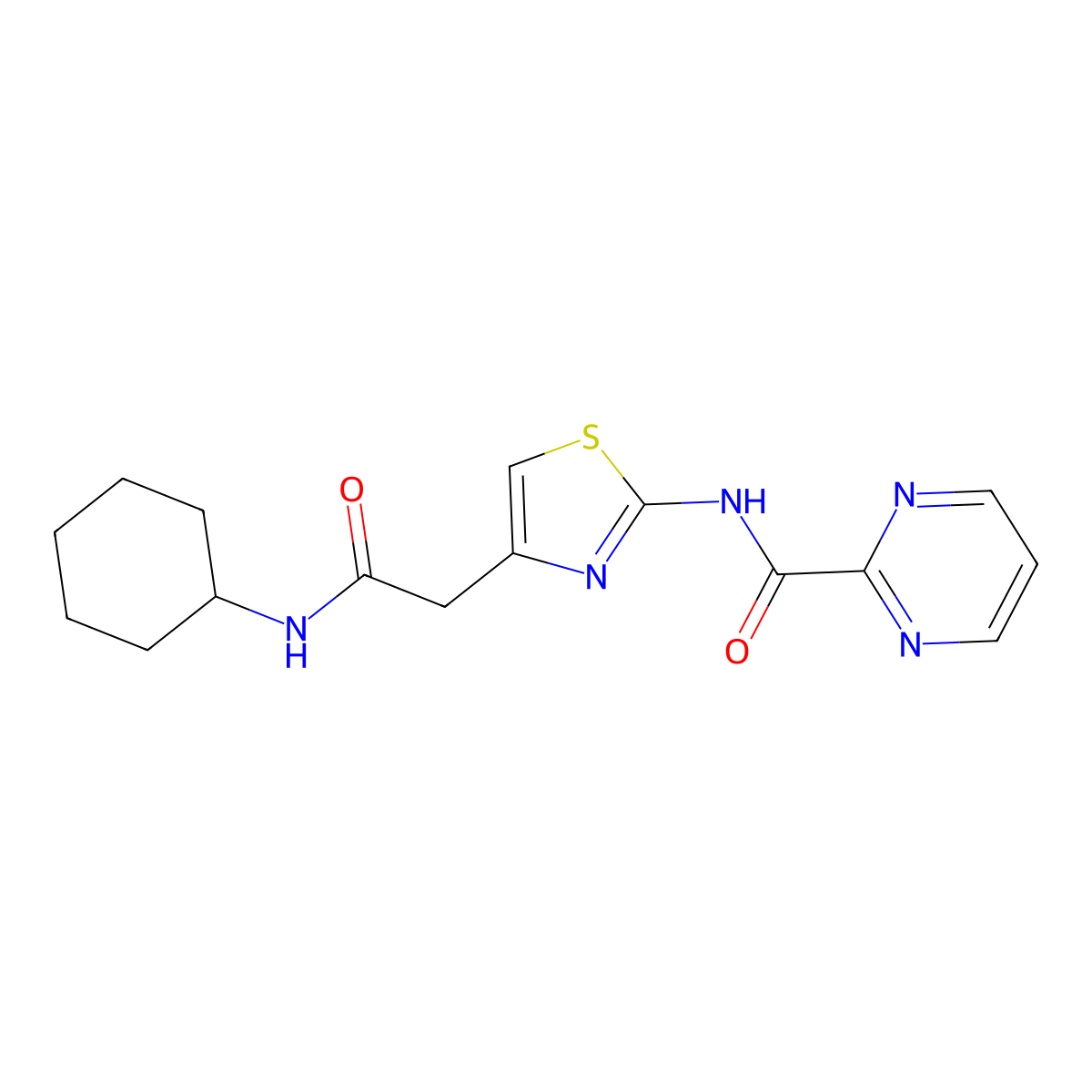 N-(4-(2-(cyclohexylamino)-2-oxoethyl)thiazol-2-yl)pyrimidine-2-carboxamide molecular structure, CAS 1286711-30-5