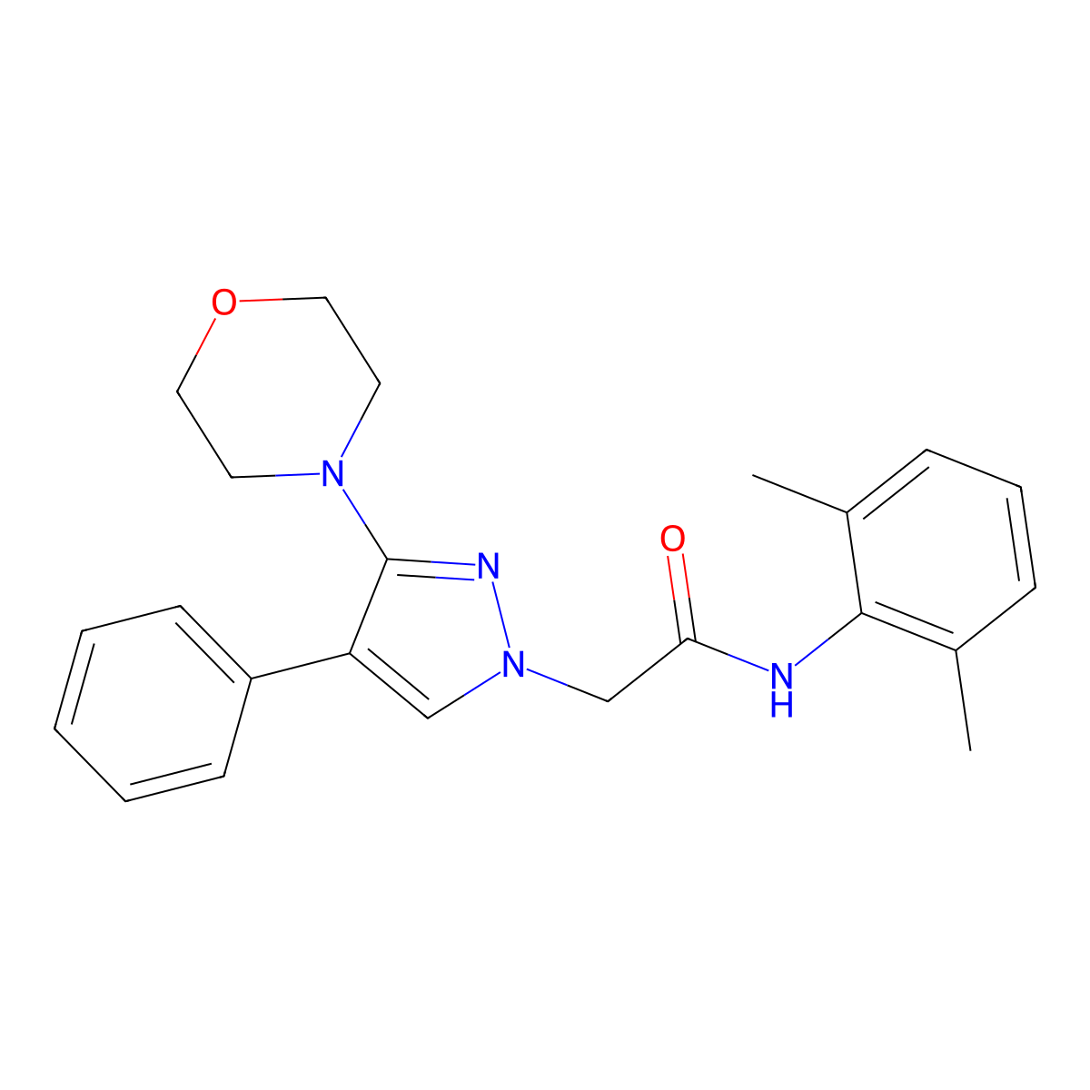 N-(2,6-dimethylphenyl)-2-[3-(morpholin-4-yl)-4-phenyl-1H-pyrazol-1-yl]acetamide molecular structure, CAS 1286711-49-6