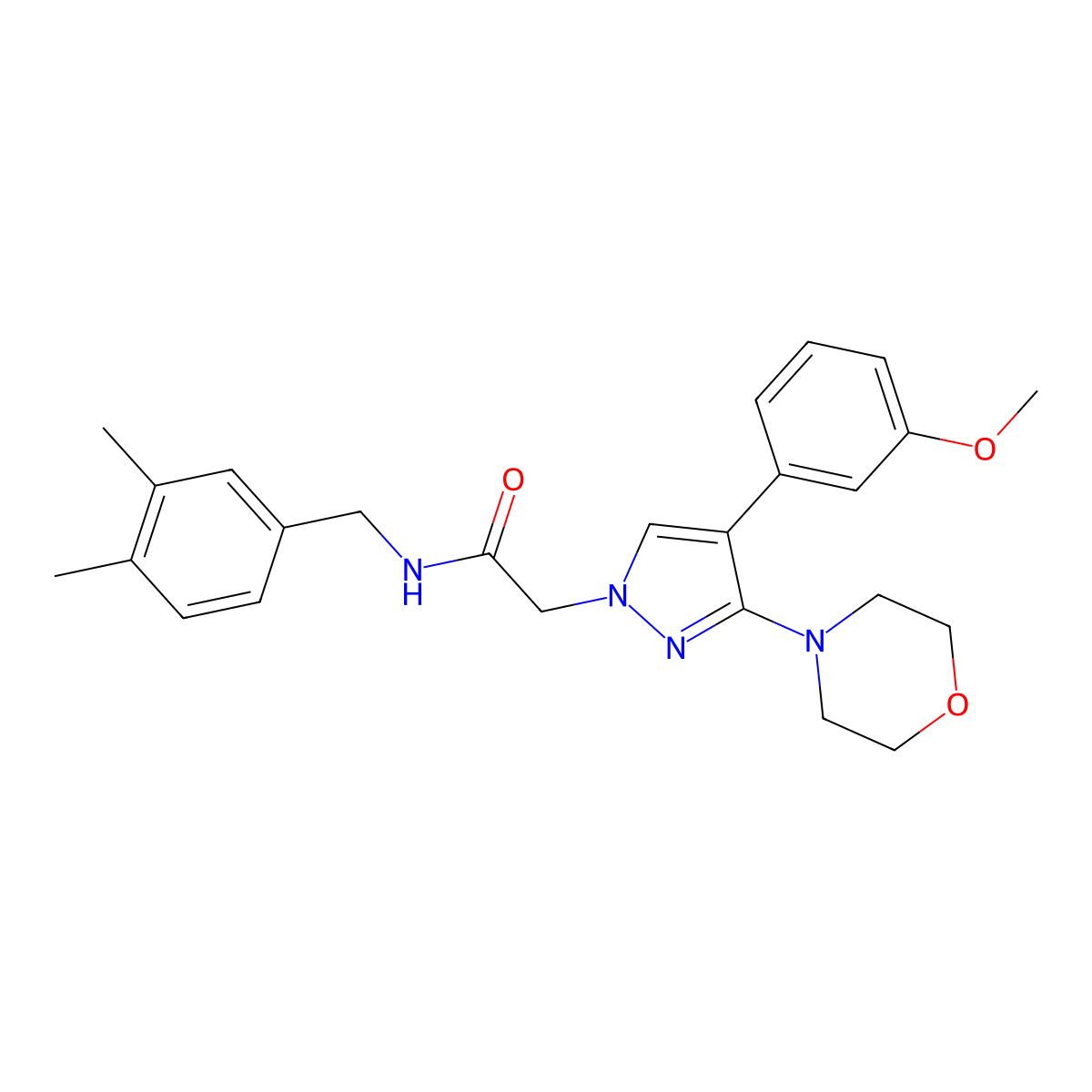 N-(3,4-dimethylbenzyl)-2-(4-(3-methoxyphenyl)-3-morpholino-1H-pyrazol-1-yl)acetamide molecular structure, CAS 1286711-51-0