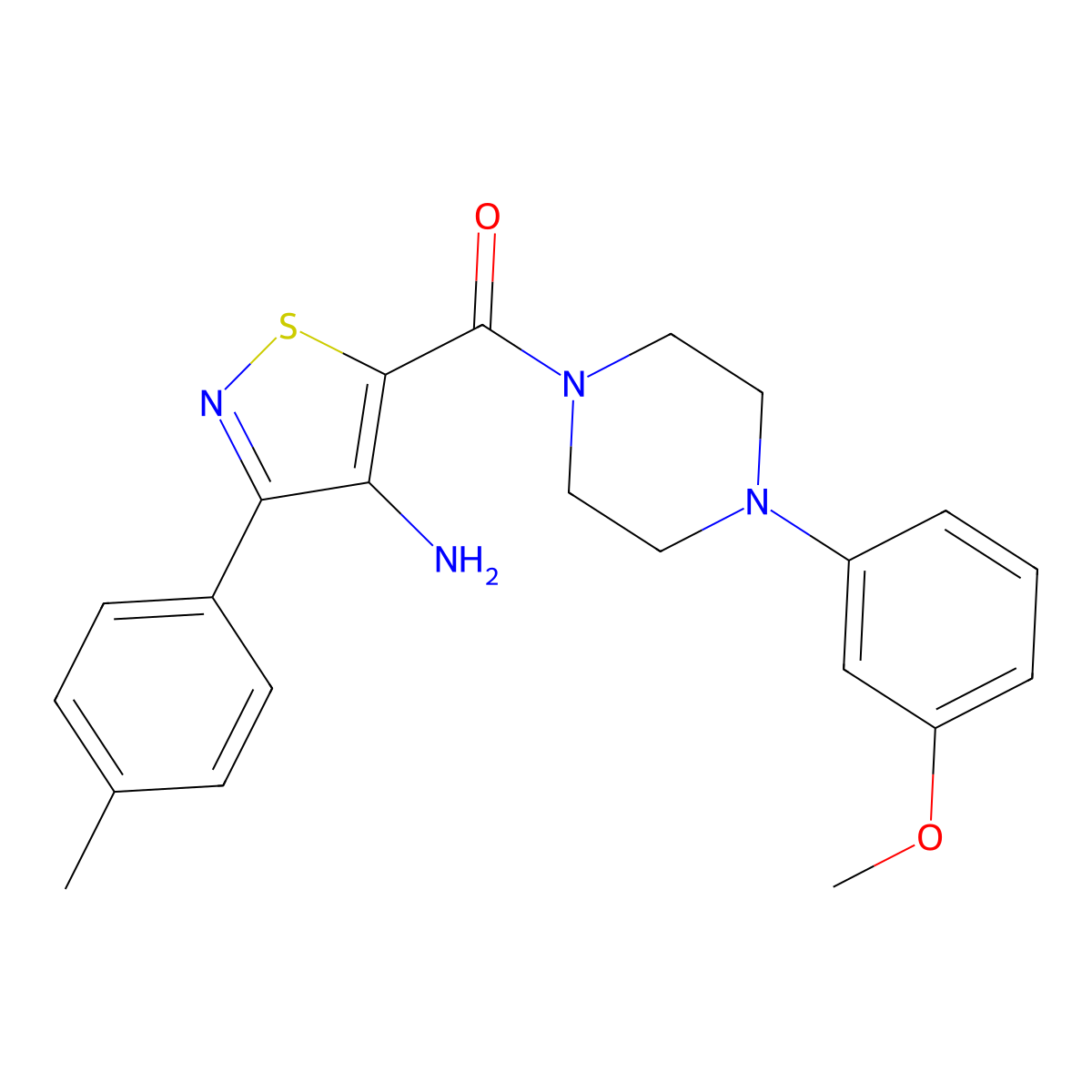 (4-Amino-3-(p-tolyl)isothiazol-5-yl)(4-(3-methoxyphenyl)piperazin-1-yl)methanone molecular structure, CAS 1286711-53-2