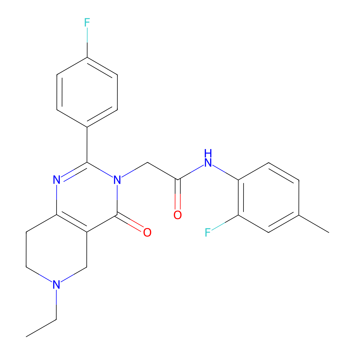2-(6-ethyl-2-(4-fluorophenyl)-4-oxo-5,6,7,8-tetrahydropyrido[4,3-d]pyrimidin-3(4H)-yl)-N-(2-fluoro-4-methylphenyl)acetamide molecular structure, CAS 1286711-57-6