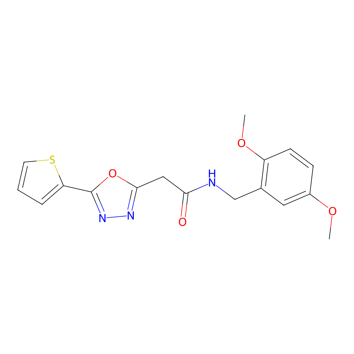 N-[(2,5-dimethoxyphenyl)methyl]-2-[5-(thiophen-2-yl)-1,3,4-oxadiazol-2-yl]acetamide molecular structure, CAS 1286711-59-8