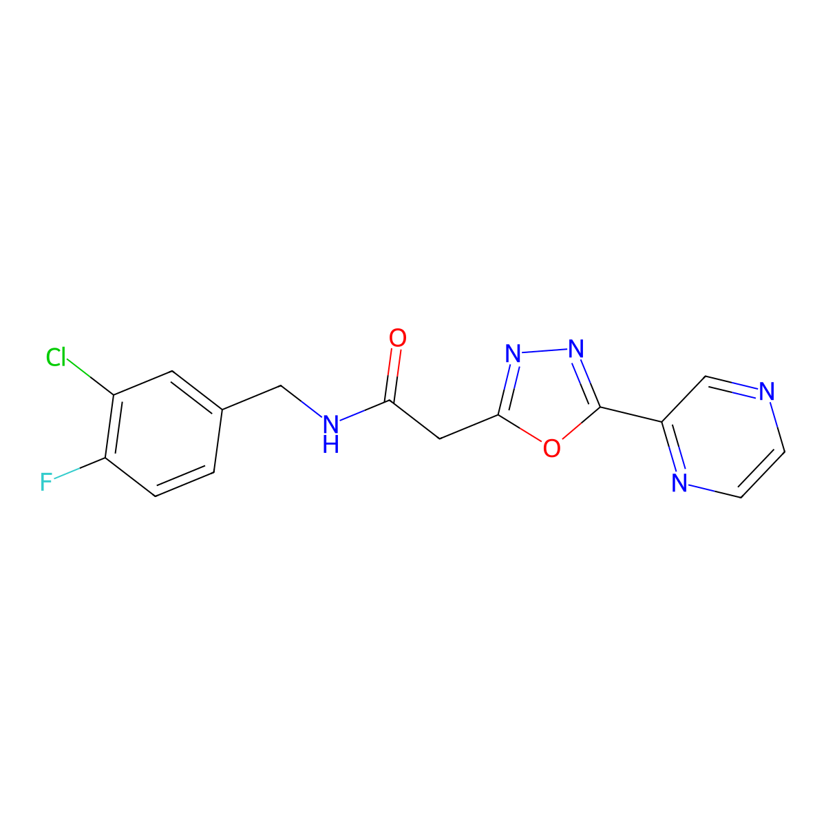 N-[(3-chloro-4-fluorophenyl)methyl]-2-[5-(pyrazin-2-yl)-1,3,4-oxadiazol-2-yl]acetamide molecular structure, CAS 1286711-61-2