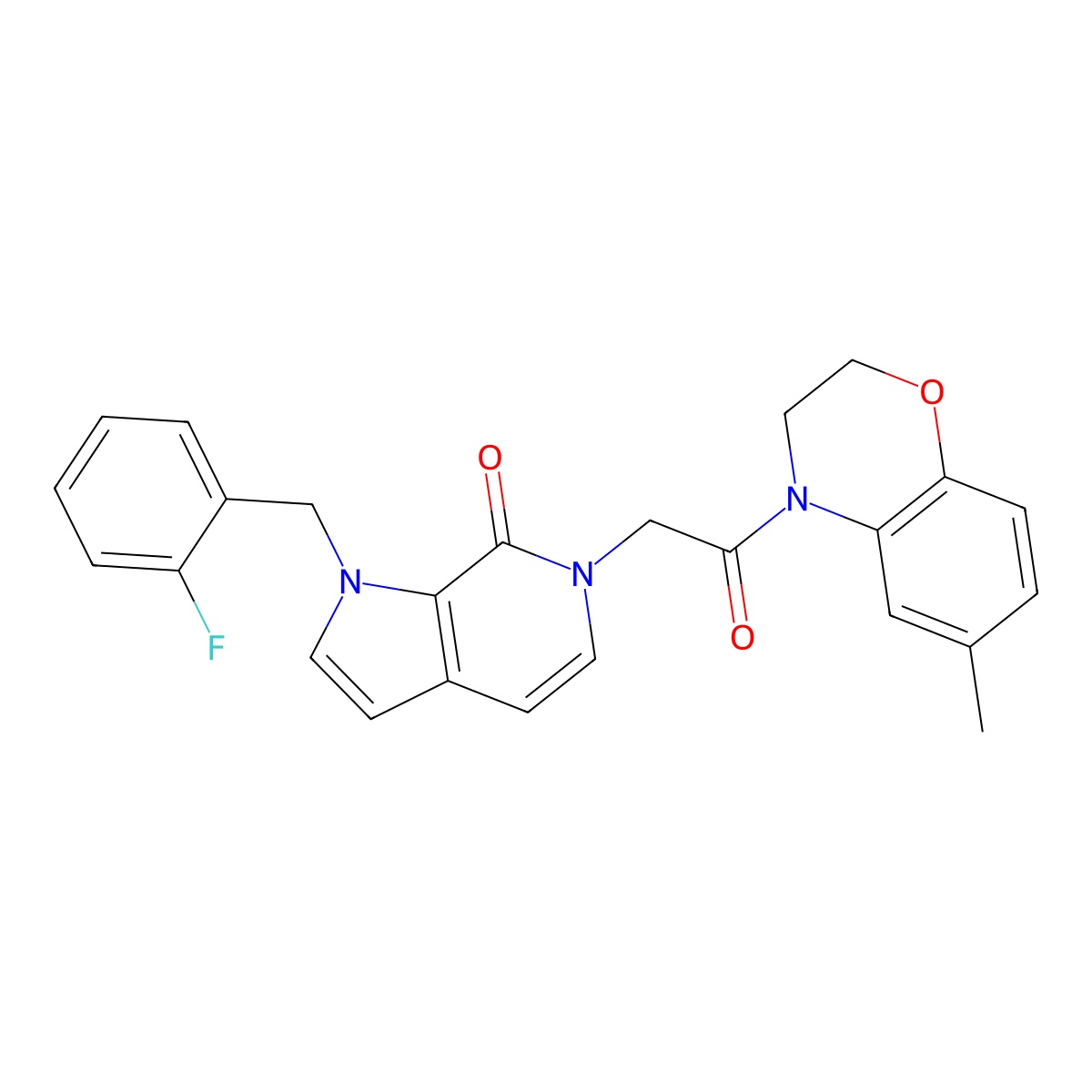 1-(2-fluorobenzyl)-6-(2-(6-methyl-2H-benzo[b][1,4]oxazin-4(3H)-yl)-2-oxoethyl)-1H-pyrrolo[2,3-c]pyridin-7(6H)-one molecular structure, CAS 1286711-65-6