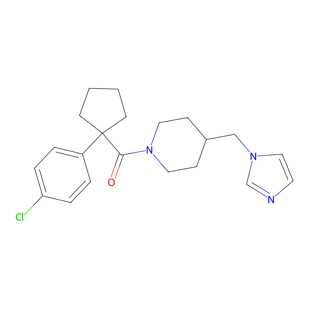 (4-((1H-imidazol-1-yl)methyl)piperidin-1-yl)(1-(4-chlorophenyl)cyclopentyl)methanone molecular structure, CAS 1286711-73-6