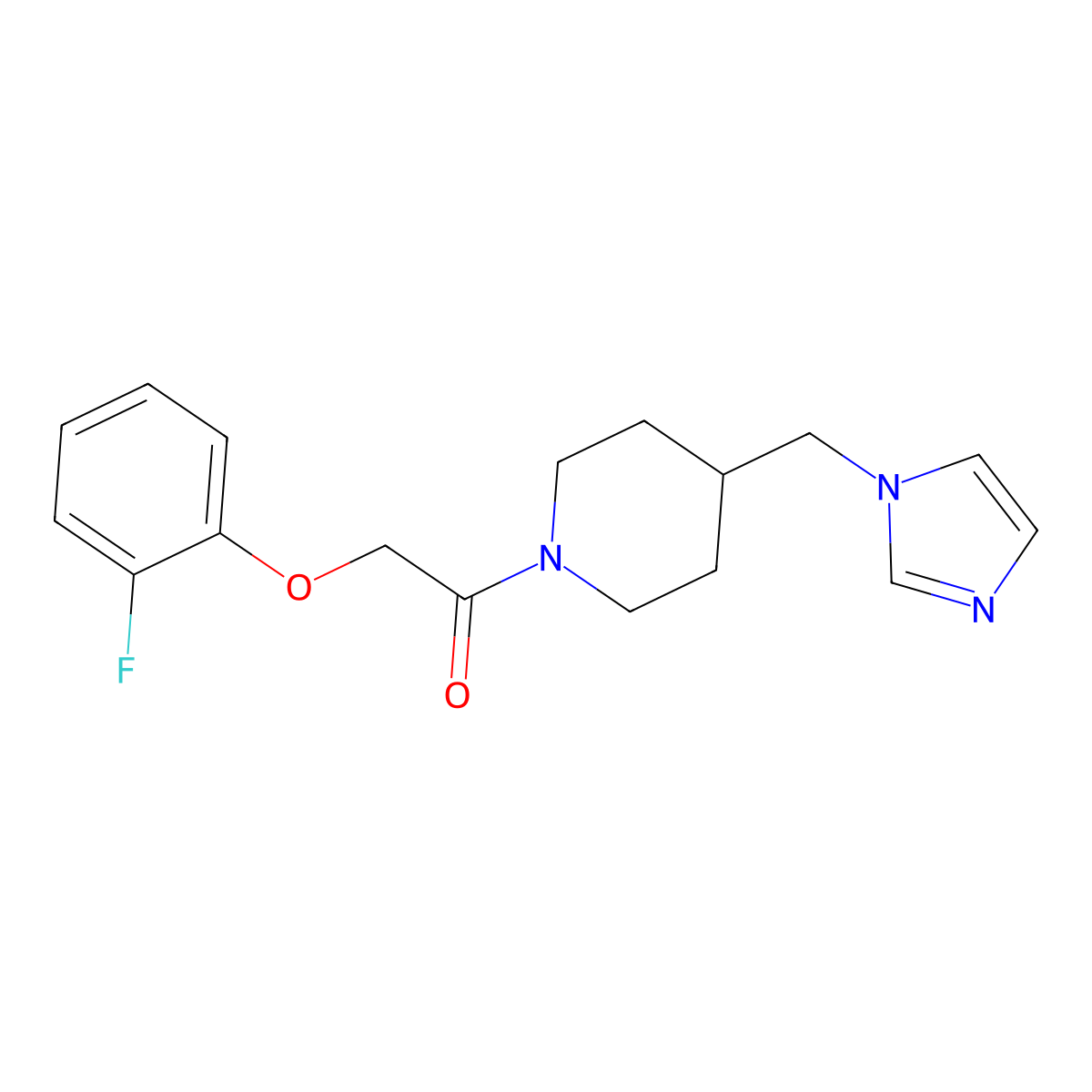 1-(4-((1H-imidazol-1-yl)methyl)piperidin-1-yl)-2-(2-fluorophenoxy)ethanone molecular structure, CAS 1286711-76-9