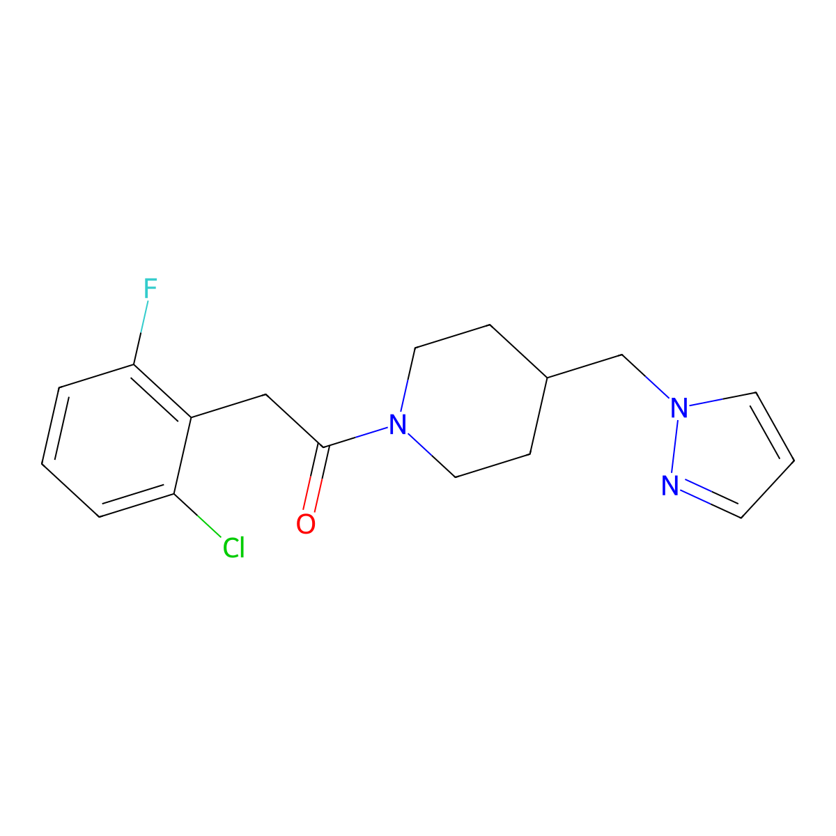 1-(4-((1H-pyrazol-1-yl)methyl)piperidin-1-yl)-2-(2-chloro-6-fluorophenyl)ethanone molecular structure, CAS 1286711-78-1