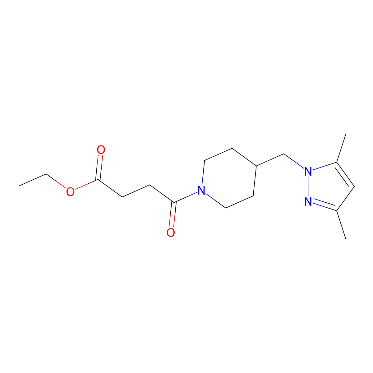 ethyl 4-(4-((3,5-dimethyl-1H-pyrazol-1-yl)methyl)piperidin-1-yl)-4-oxobutanoate molecular structure, CAS 1286711-79-2