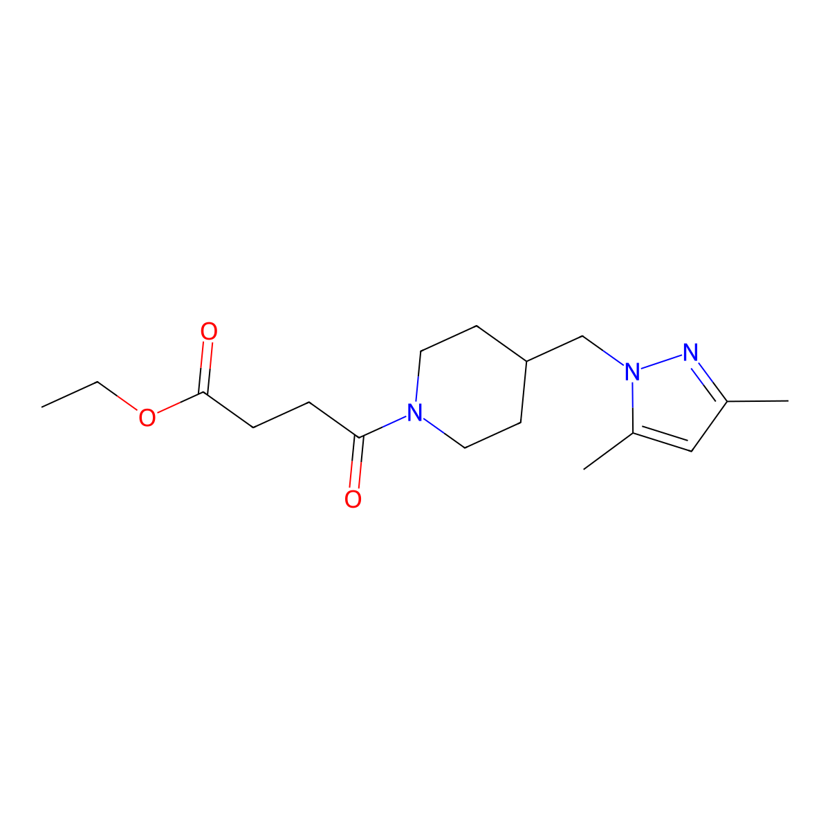 ethyl 4-(4-((3,5-dimethyl-1H-pyrazol-1-yl)methyl)piperidin-1-yl)-4-oxobutanoate molecular structure, CAS 1286711-79-2