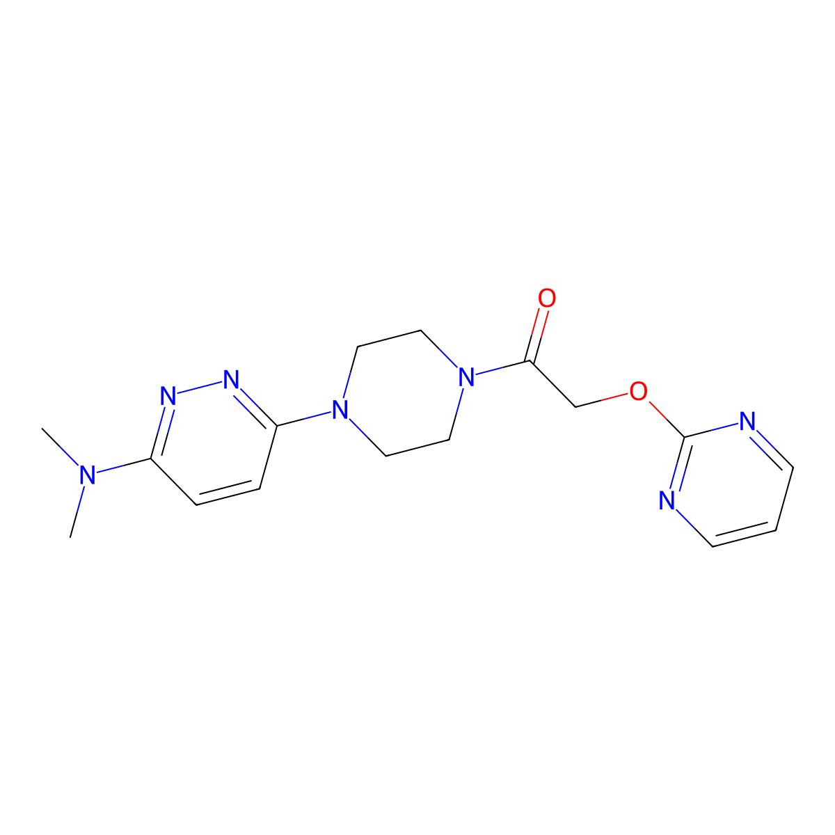 1-(4-(6-(Dimethylamino)pyridazin-3-yl)piperazin-1-yl)-2-(pyrimidin-2-yloxy)ethanone molecular structure, CAS 1286711-93-0