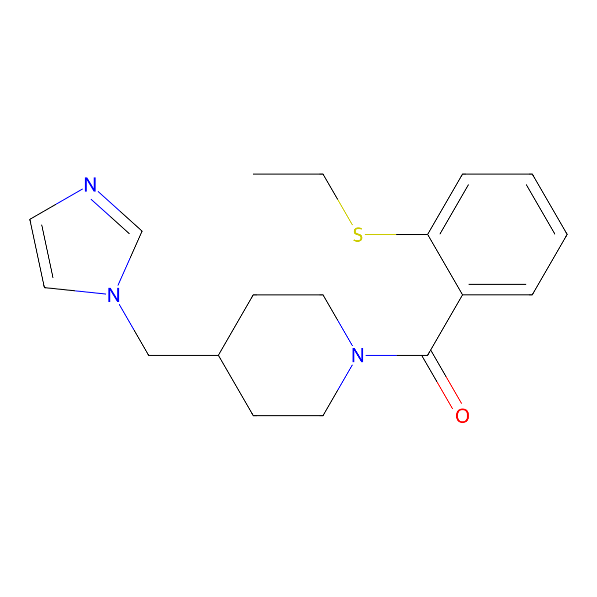 (4-((1H-imidazol-1-yl)methyl)piperidin-1-yl)(2-(ethylthio)phenyl)methanone molecular structure, CAS 1286711-94-1
