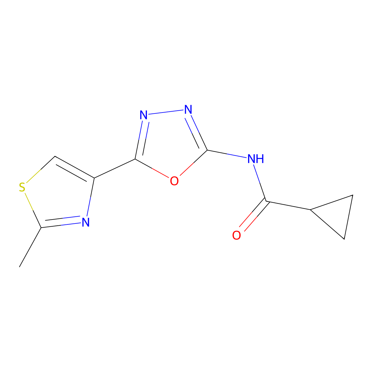 N-(5-(2-methylthiazol-4-yl)-1,3,4-oxadiazol-2-yl)cyclopropanecarboxamide molecular structure, CAS 1286712-23-9