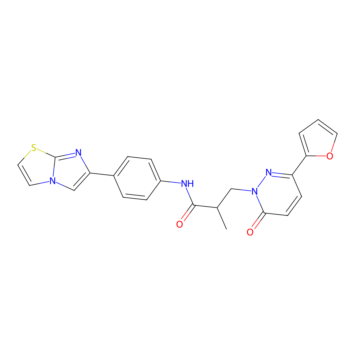 3-(3-(furan-2-yl)-6-oxopyridazin-1(6H)-yl)-N-(4-(imidazo[2,1-b]thiazol-6-yl)phenyl)-2-methylpropanamide molecular structure, CAS 1286712-28-4