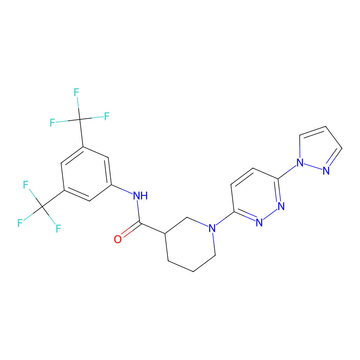1-(6-(1H-pyrazol-1-yl)pyridazin-3-yl)-N-(3,5-bis(trifluoromethyl)phenyl)piperidine-3-carboxamide molecular structure, CAS 1286712-55-7