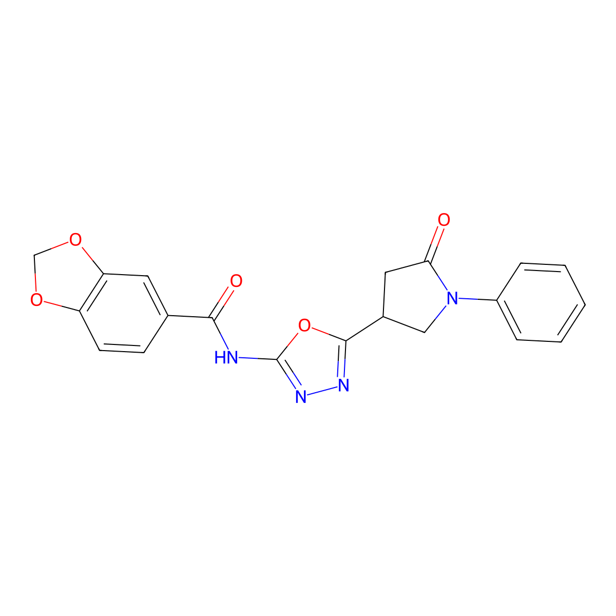 N-(5-(5-oxo-1-phenylpyrrolidin-3-yl)-1,3,4-oxadiazol-2-yl)benzo[d][1,3]dioxole-5-carboxamide molecular structure, CAS 1286712-60-4