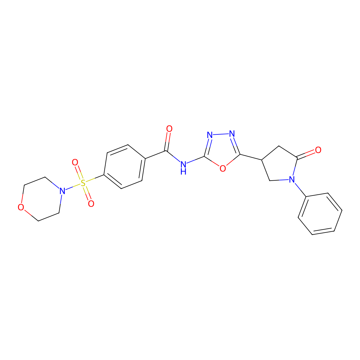 4-(morpholinosulfonyl)-N-(5-(5-oxo-1-phenylpyrrolidin-3-yl)-1,3,4-oxadiazol-2-yl)benzamide molecular structure, CAS 1286712-65-9