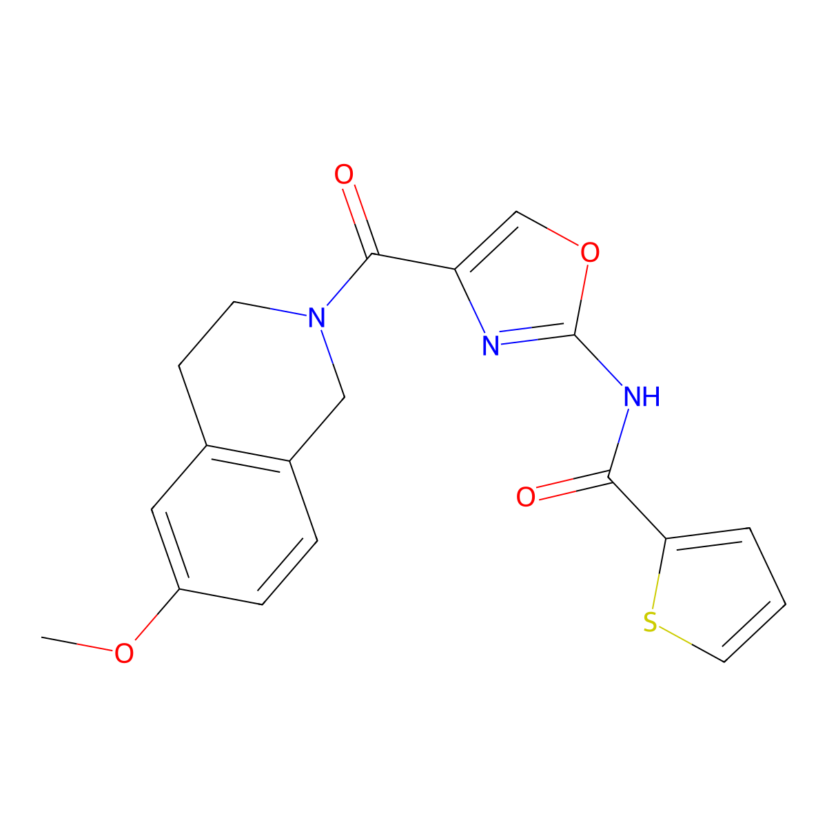 N-(4-(6-methoxy-1,2,3,4-tetrahydroisoquinoline-2-carbonyl)oxazol-2-yl)thiophene-2-carboxamide molecular structure, CAS 1286712-72-8