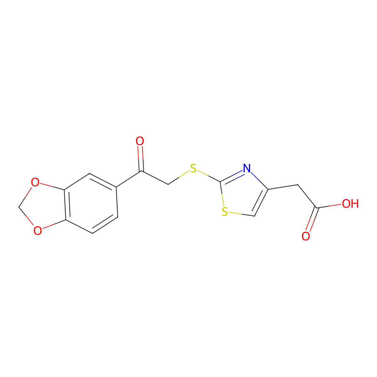 2-(2-((2-(Benzo[d][1,3]dioxol-5-yl)-2-oxoethyl)thio)thiazol-4-yl)acetic acid molecular structure, CAS 1286712-83-1