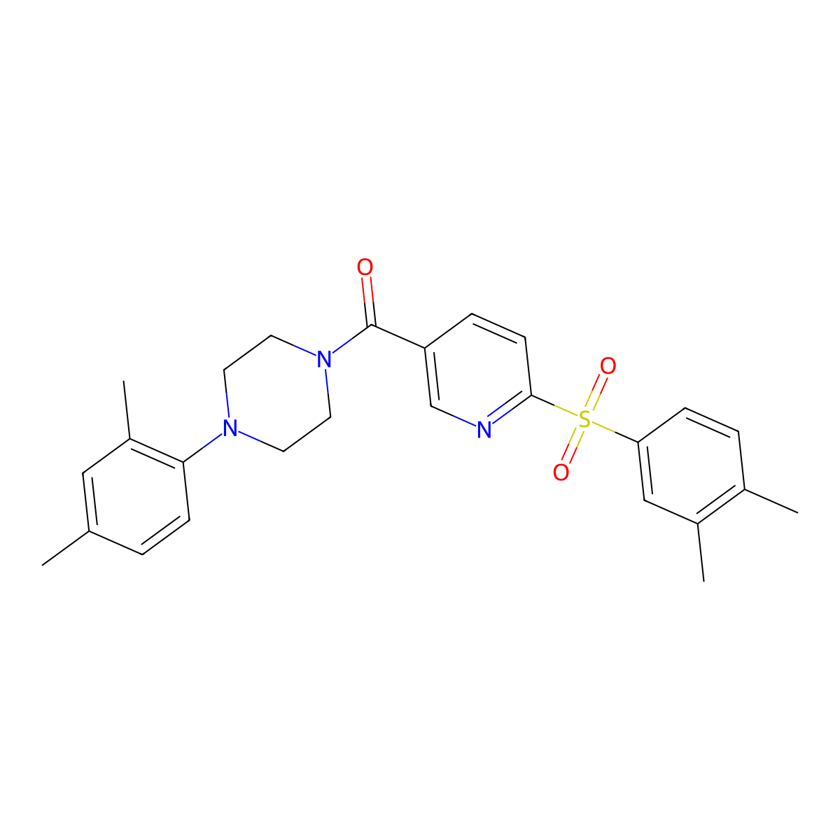(4-(2,4-Dimethylphenyl)piperazin-1-yl)(6-((3,4-dimethylphenyl)sulfonyl)pyridin-3-yl)methanone molecular structure, CAS 1286712-91-1