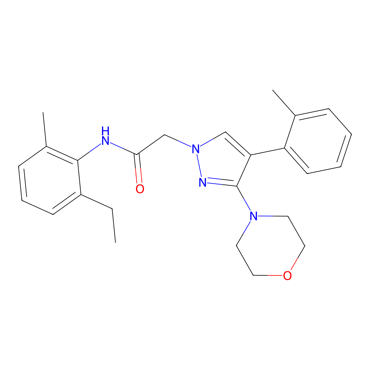 N-(2-ethyl-6-methylphenyl)-2-(3-morpholino-4-(o-tolyl)-1H-pyrazol-1-yl)acetamide molecular structure, CAS 1286713-03-8