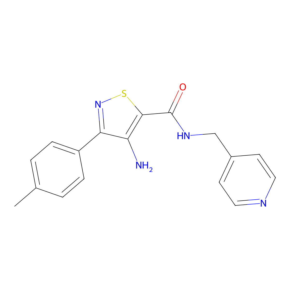 4-amino-N-(pyridin-4-ylmethyl)-3-(p-tolyl)isothiazole-5-carboxamide molecular structure, CAS 1286713-11-8