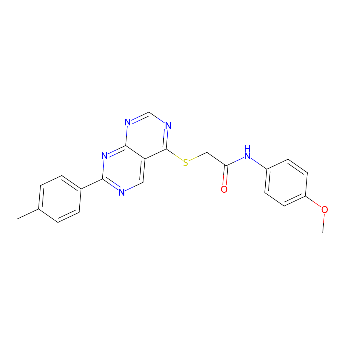 N-(4-methoxyphenyl)-2-((7-(p-tolyl)pyrimido[4,5-d]pyrimidin-4-yl)thio)acetamide molecular structure, CAS 1286713-12-9