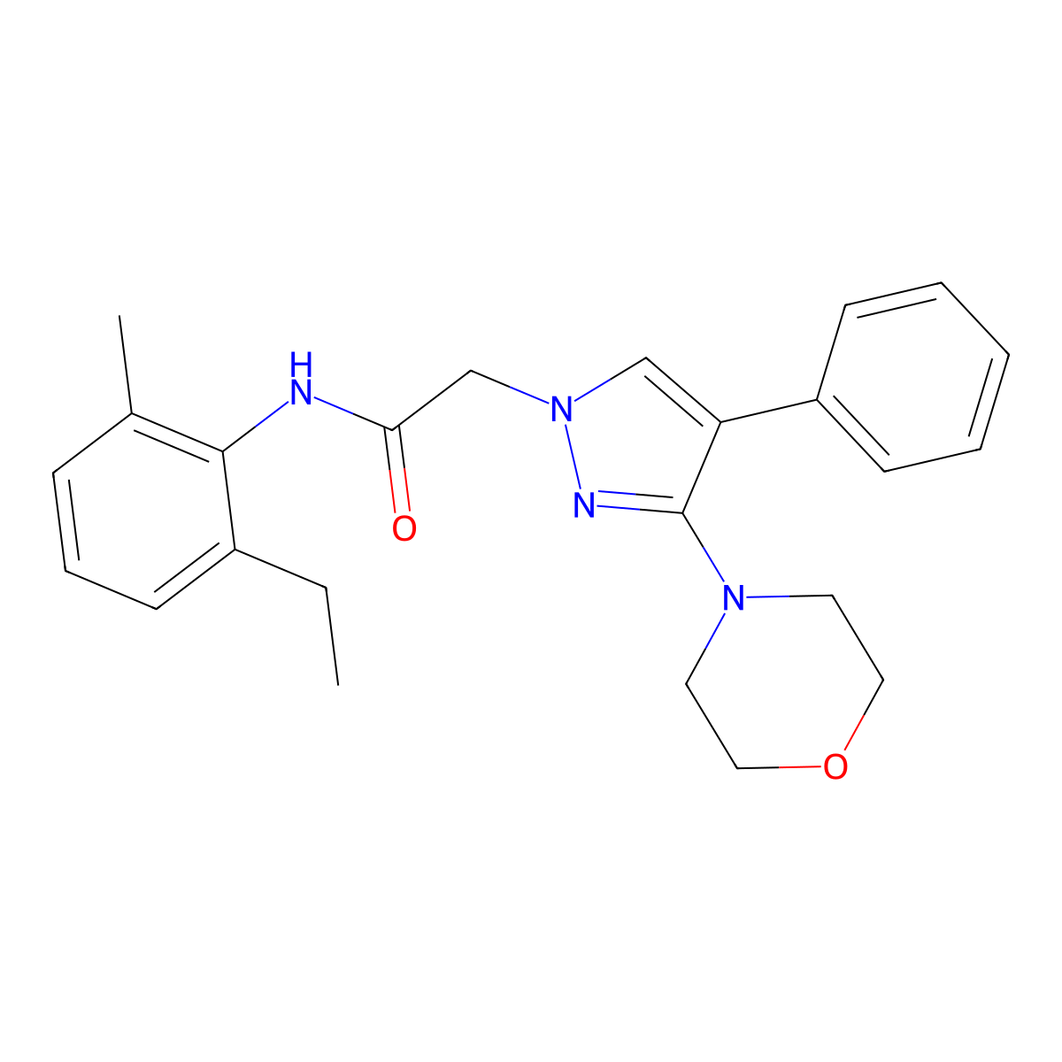 N-(2-ethyl-6-methylphenyl)-2-(3-morpholino-4-phenyl-1H-pyrazol-1-yl)acetamide molecular structure, CAS 1286713-14-1